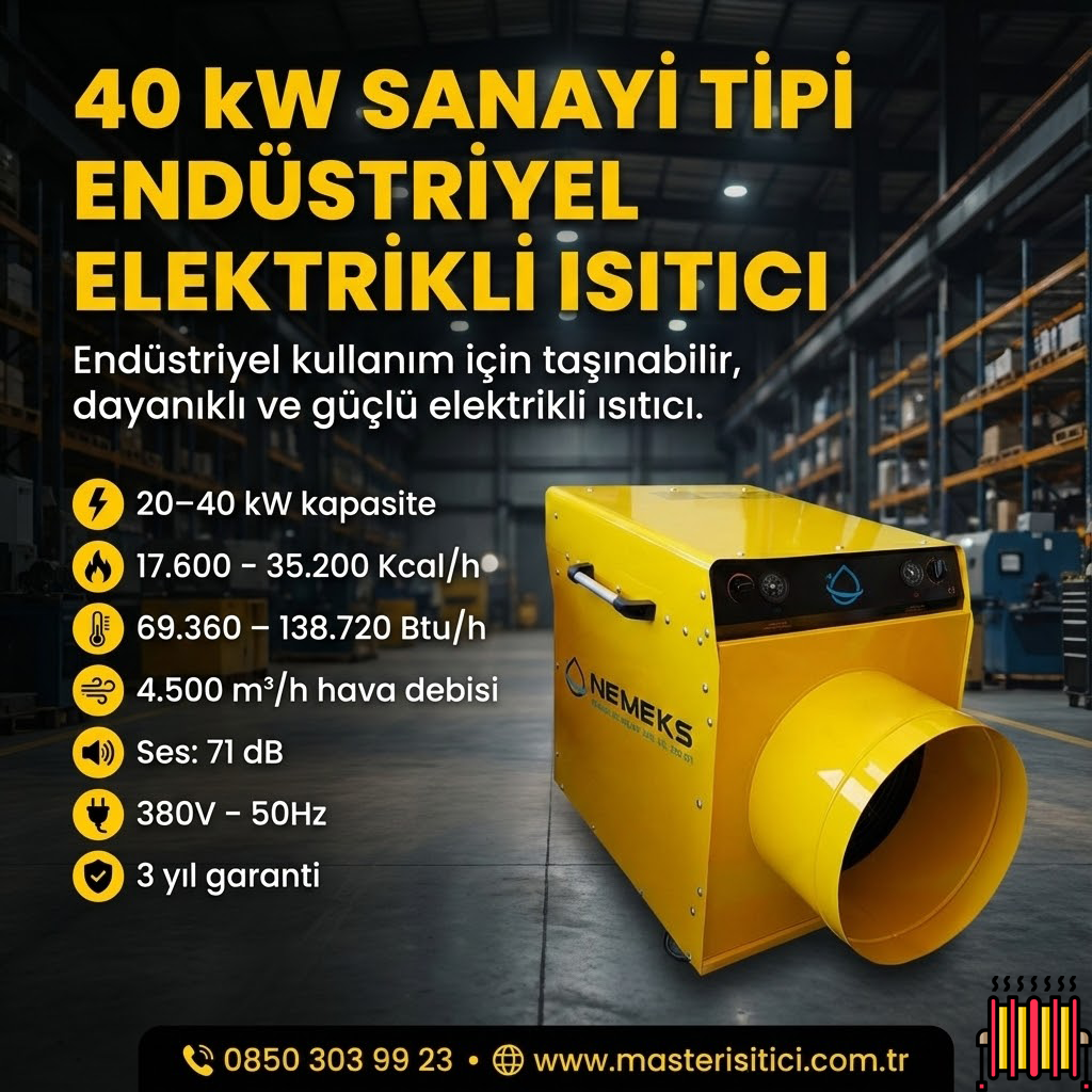40 KW Sanayi Tip Endüstriyel Fanlı Elektrikli Isıtıcı