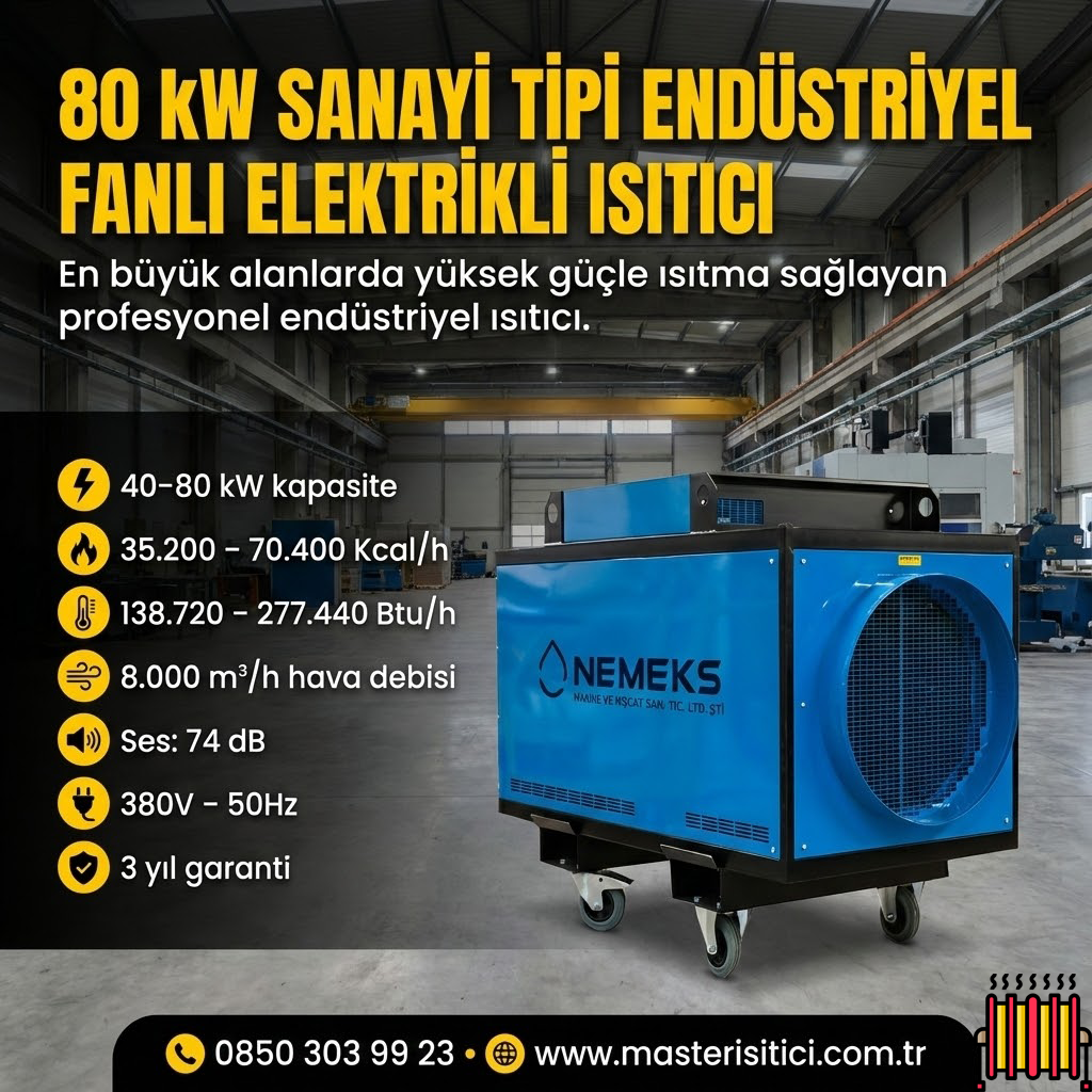 80 KW Sanayi Tip Endüstriyel Fanlı Elektrikli Isıtıcı